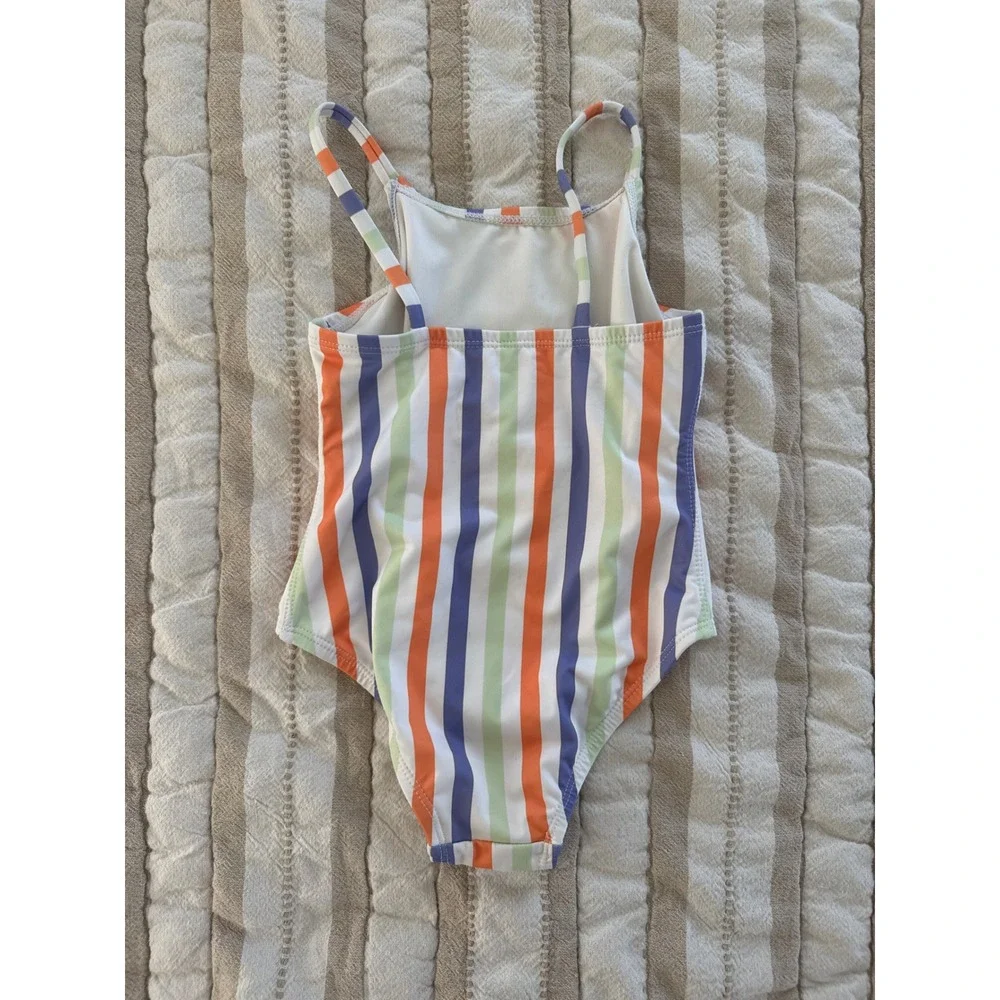 Andie Girls Stripe One Piece Swimsuit Orange Purple Green Vertical Stripe 2T